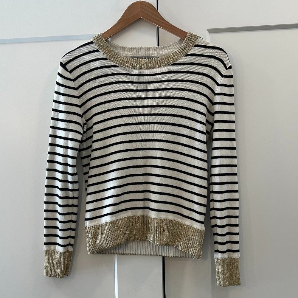 Marled Gold Trim Striped Sweater
